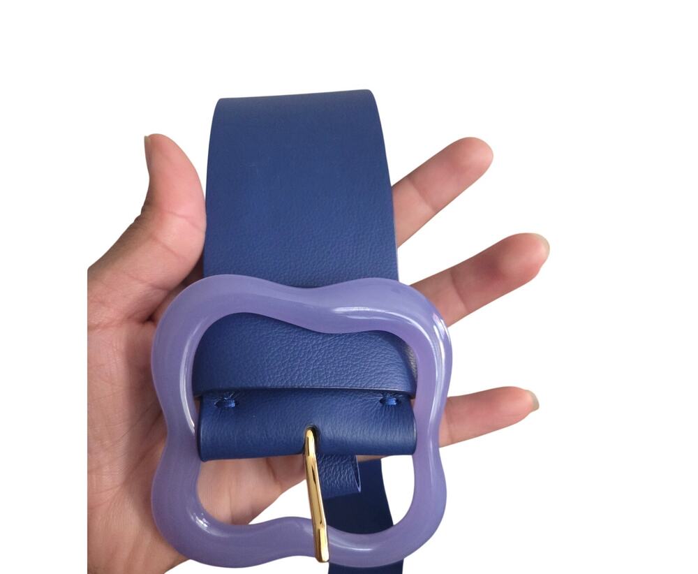 Lizzie Fortunato Navy Blue Leather Wide Waist Belt Womens Medium Large Whimsy